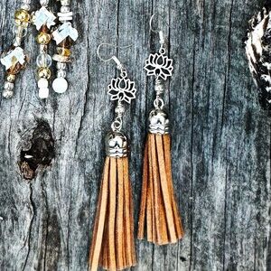 Lotus flower tassel earrings